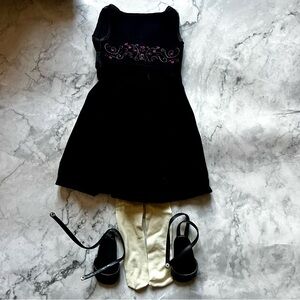American Girl Black Dress with Pink Embroidery and Accessories